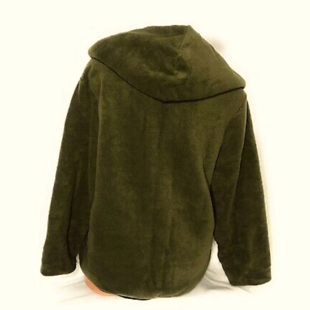 VS Pink Reversible Army Olive Green Sherpa Teddy Hooded Sweatshirt XS - Picture 2 of 7